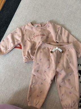 Calvin Klein Blush Pink Floral Baby Sweatshirt Set